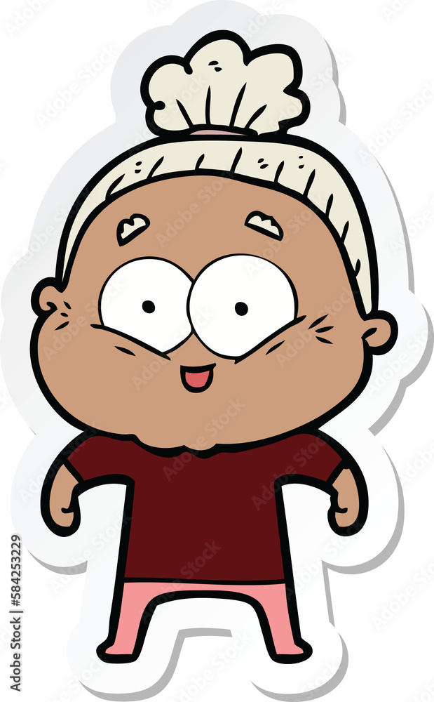 sticker of a cartoon happy old woman sticker of a cartoon happy old woman