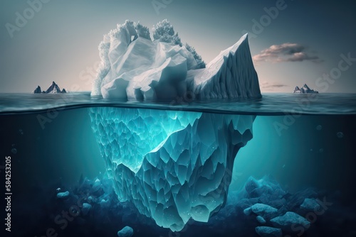 Tip of the iceberg. Business concept. Iceberg. Success business metaphor. Hidden Danger And Global Warming Concept. Generative AI.