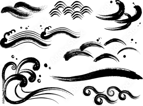 墨で描いた波のセット_ベクターイラスト