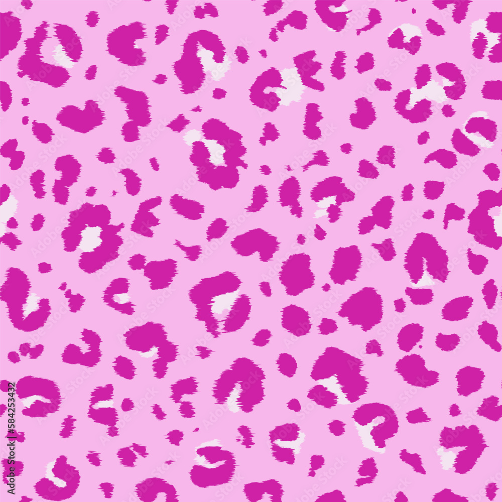 Vector seamless glamour pink leopard pattern. Luxury wildlife repeat. Jaguar fur safari seamless backdrop. Hand-drawn animal fur pattern. Cheetah panther surface pattern. Leopard print background