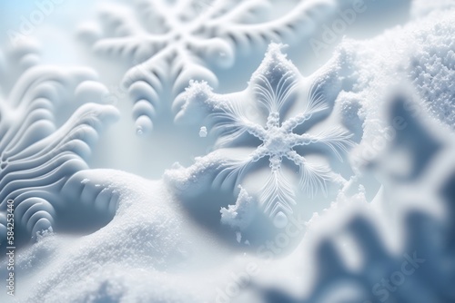 Beautiful stunning snowflake in realistic style with close-up view. Realistic art about snowflake with shining lights. Generative AI. © SaraY Studio 