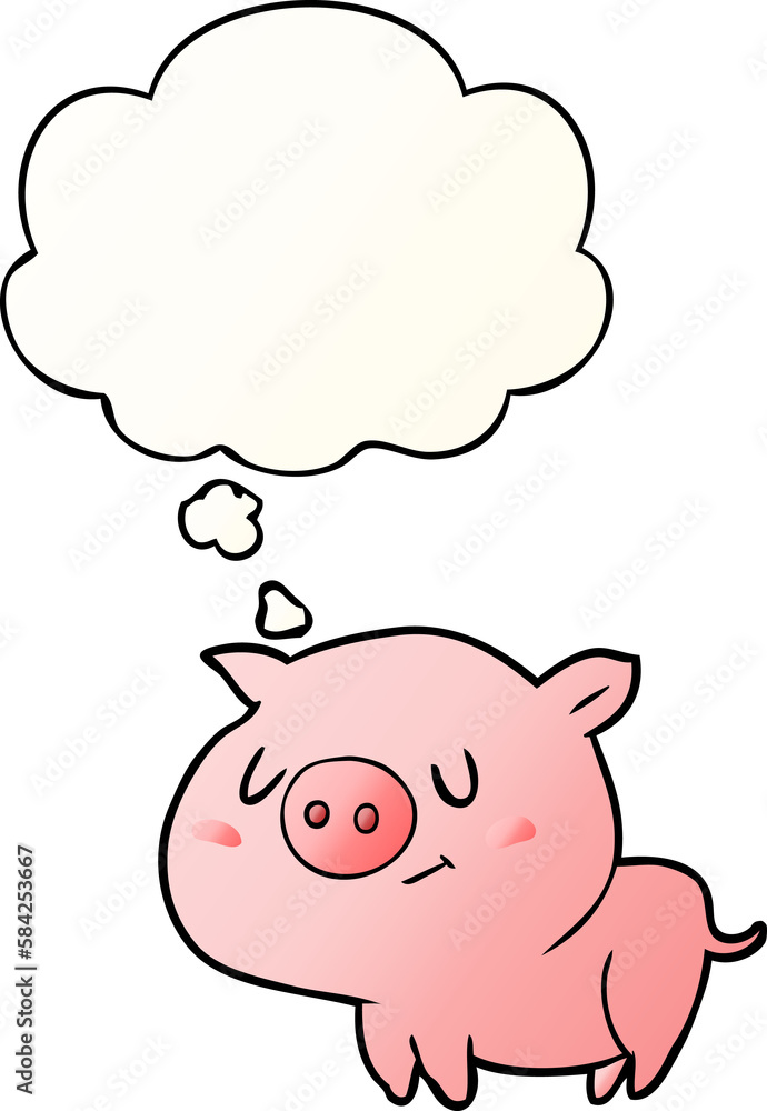 cartoon pig and thought bubble in smooth gradient style cartoon pig and thought bubble in smooth gradient style