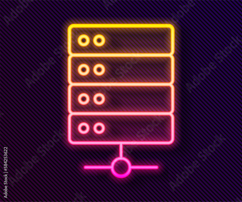 Glowing neon line Server, Data, Web Hosting icon isolated on black background. Vector