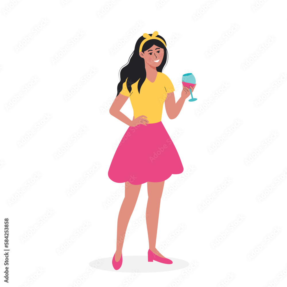 Young woman holding a wine glass. Celebration, party, birthday, anniversary, holiday, event, date concept.