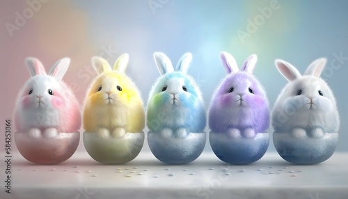 Rainbow colored Easter cute rabbit egg symbol. easter bunny little Generated AI photo