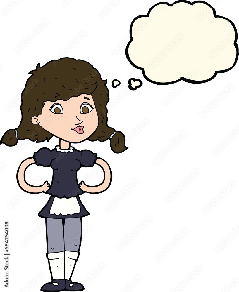 cartoon happy waitress woman with thought bubble cartoon happy waitress woman with thought bubble
