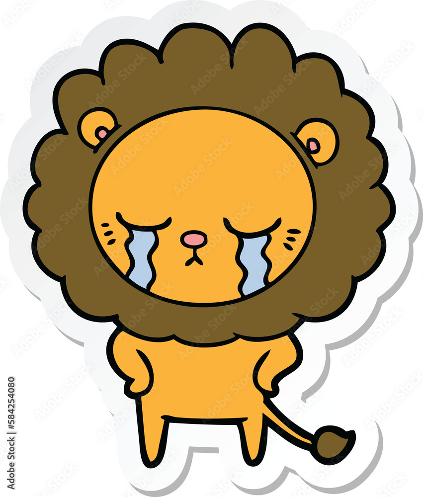 Obraz premium sticker of a crying cartoon lion
