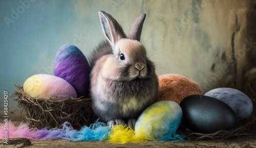 Rainbow colored Easter cute rabbit egg symbol. hare nature Generated AI photo