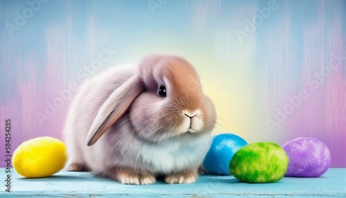 Rainbow colored Easter cute rabbit egg symbol. hare colorful Generated AI photo