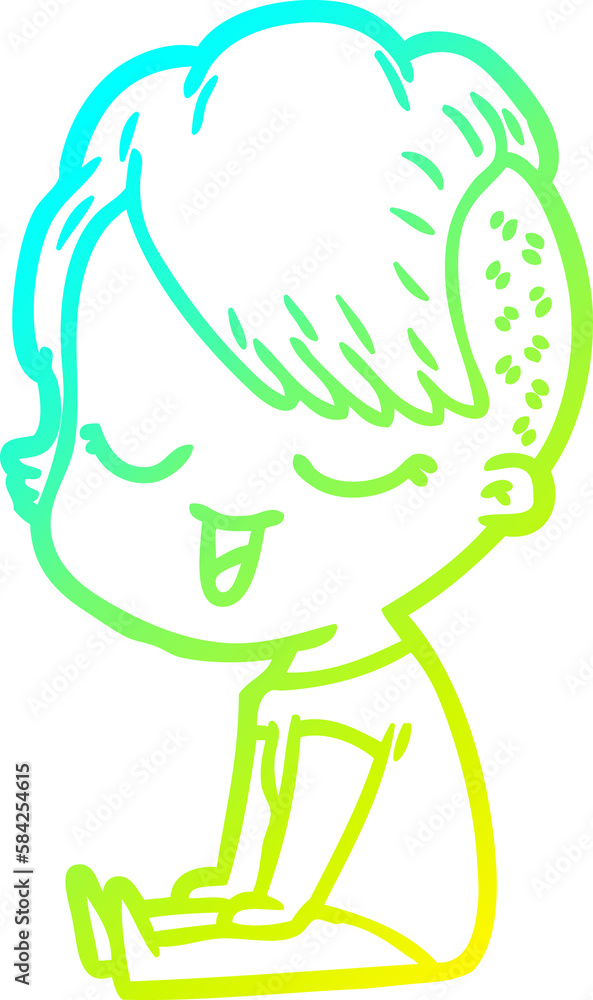 cold gradient line drawing happy cartoon girl cold gradient line drawing happy cartoon girl