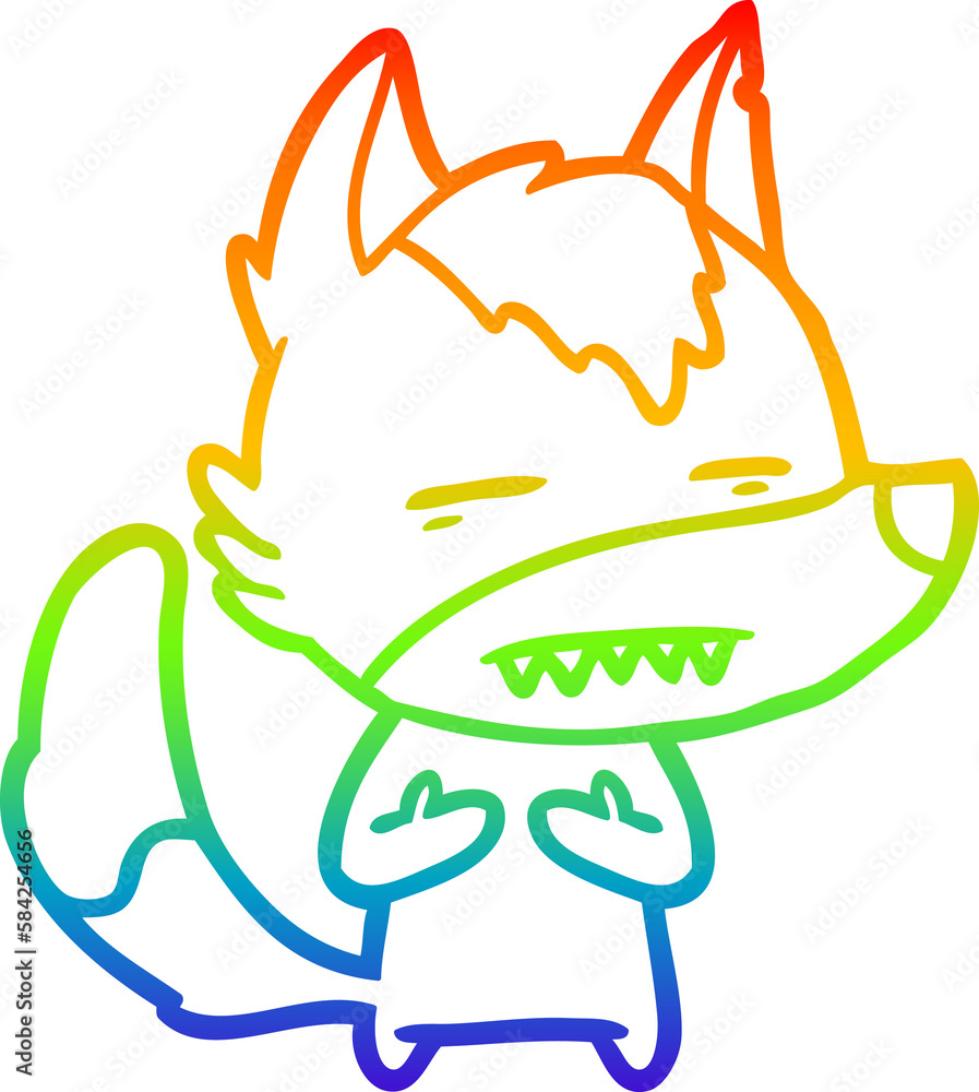 rainbow gradient line drawing cartoon wolf showing teeth rainbow gradient line drawing cartoon wolf showing teeth