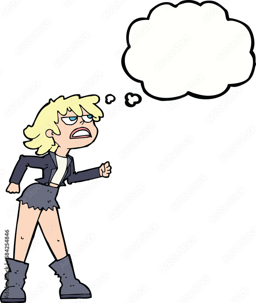 cartoon angry biker girl with thought bubble cartoon angry biker girl with thought bubble