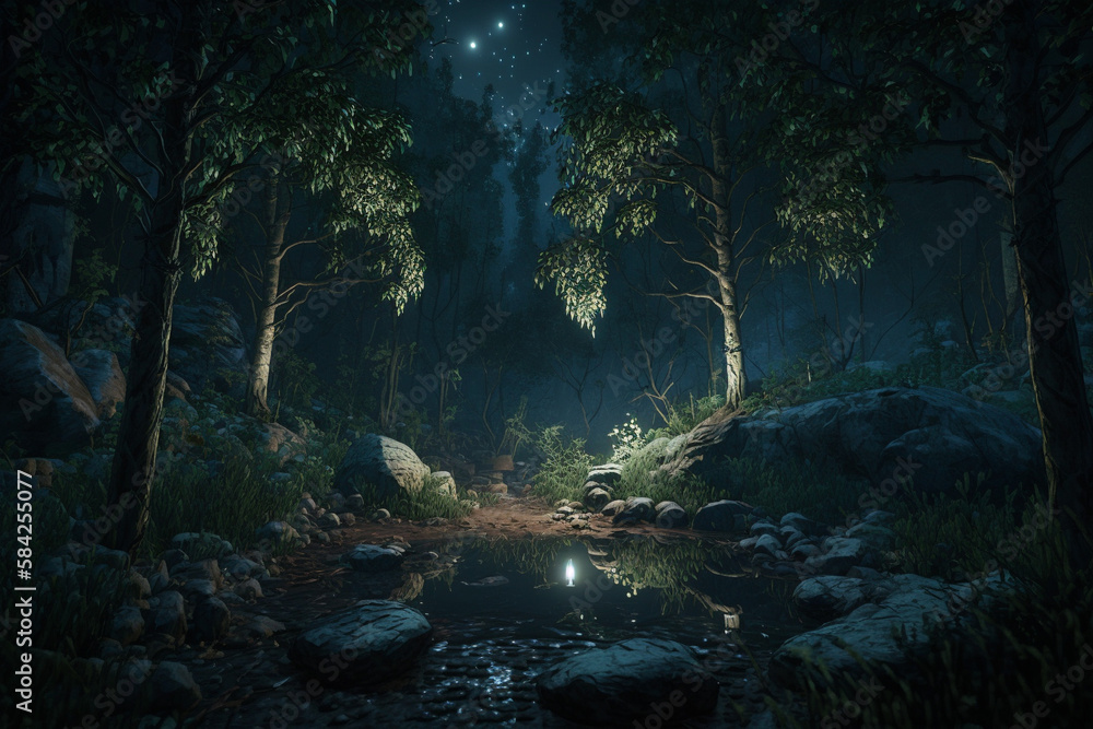 Scenic view of forest at night generative AI