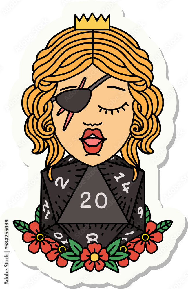 human rogue with natural twenty dice roll sticker human rogue with natural twenty dice roll sticker