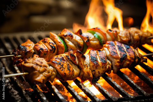 Chicken skewer on the grill generative AI photo