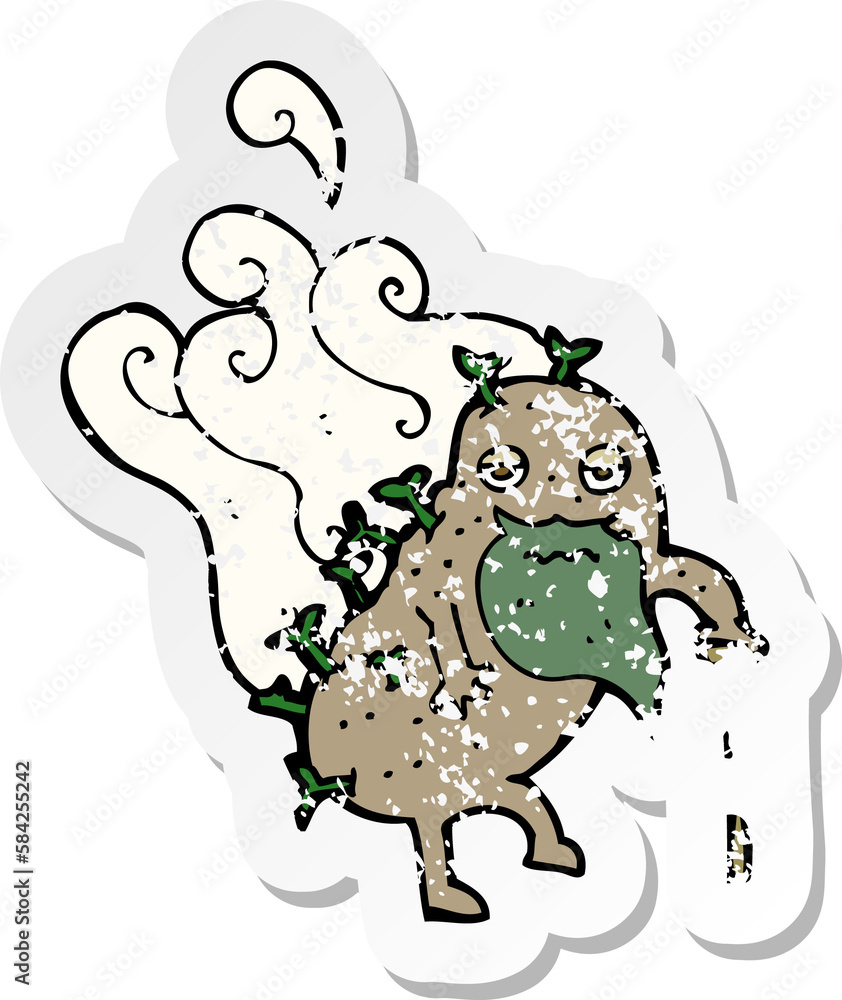 retro distressed sticker of a cartoon old potato retro distressed sticker of a cartoon old potato