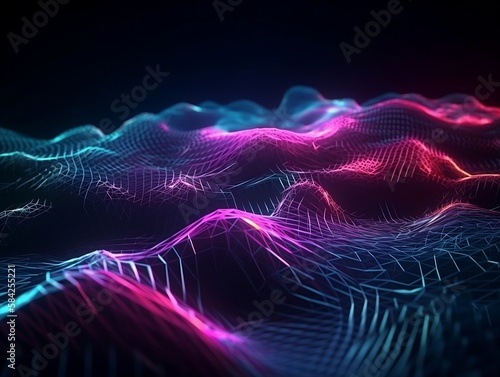 A 3D Rendered Wallpaper with Blue, Pink, and Purple Light Effects