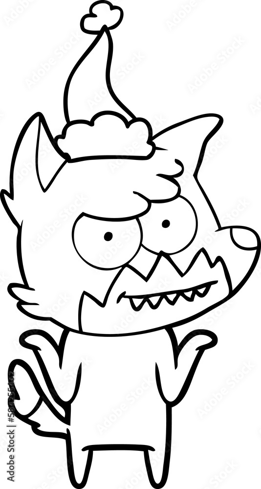 line drawing of a grinning fox wearing santa hat line drawing of a grinning fox wearing santa hat