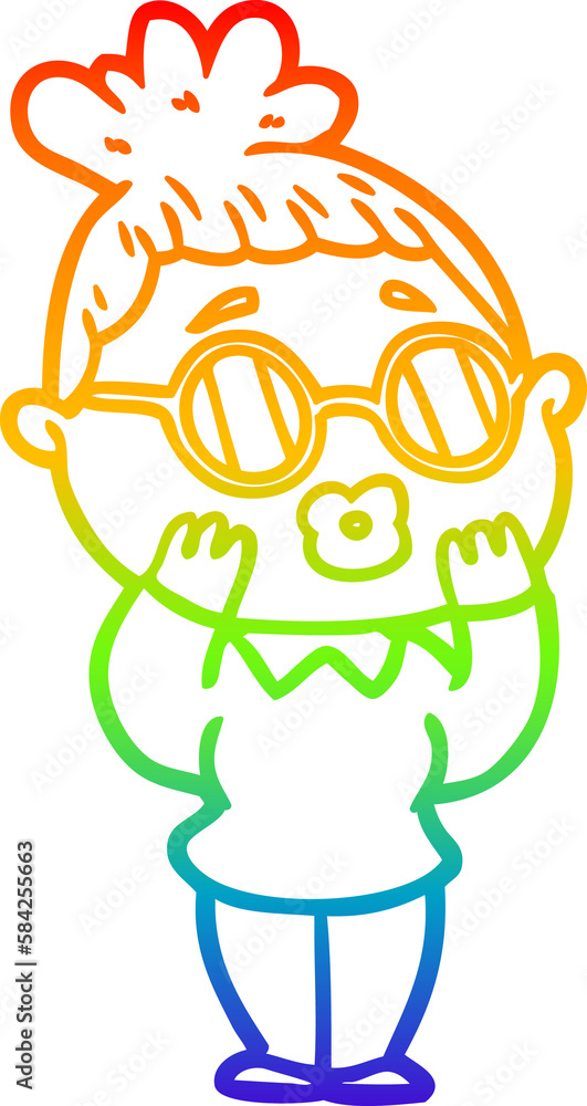 rainbow gradient line drawing cartoon woman wearing spectacles