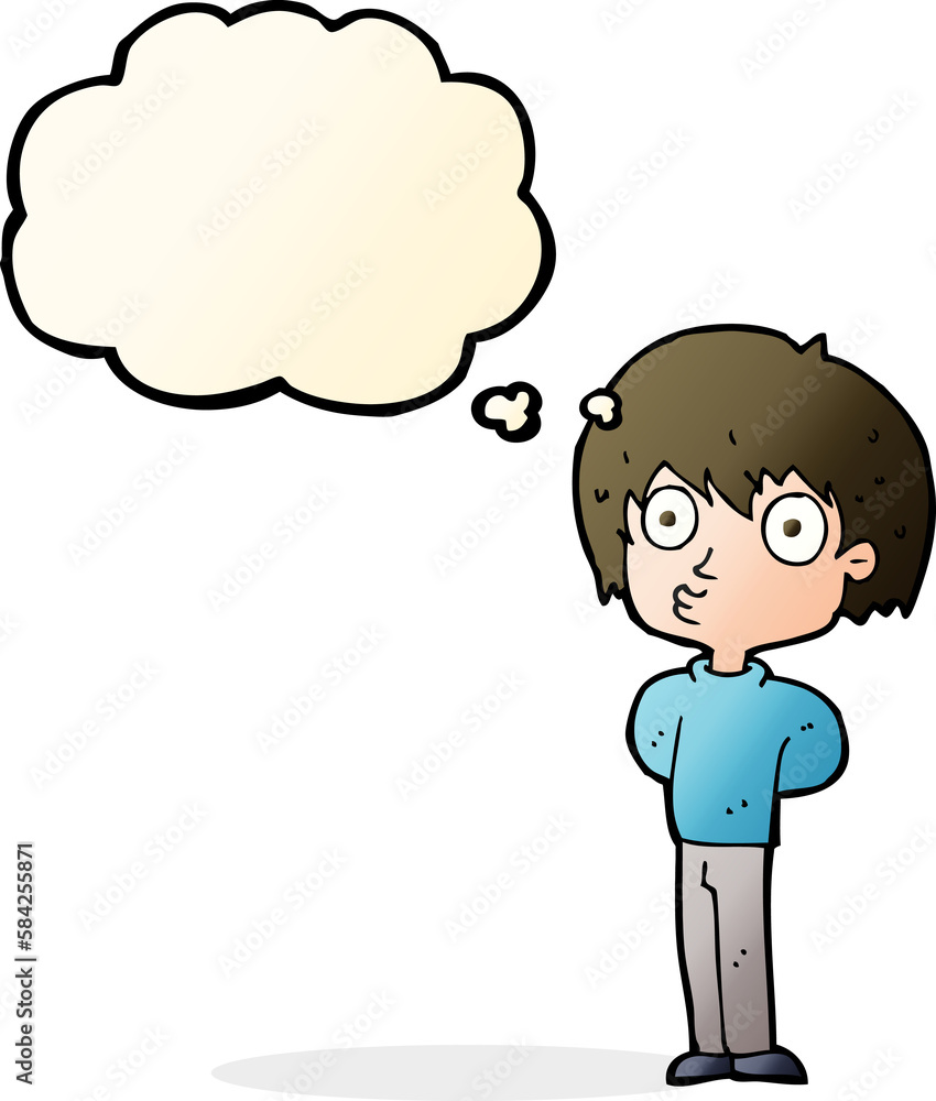 cartoon impressed boy with thought bubble cartoon impressed boy with thought bubble