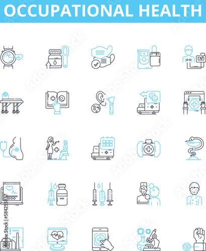 Occupational health vector line icons set. Occupational, Health, Safety, Risk, Hazards, Injury, Illness illustration outline concept symbols and signs