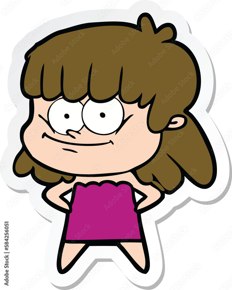 sticker of a cartoon smiling woman sticker of a cartoon smiling woman