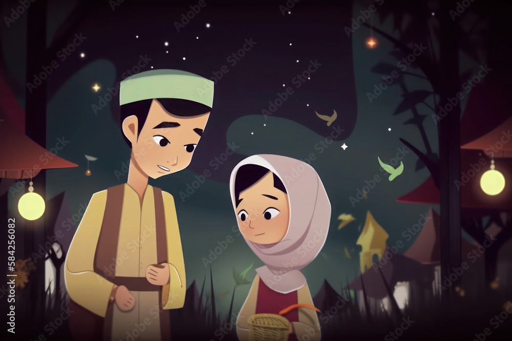 Just Married Couple in the Night of Ramadhan. Generative AI Just Married Couple in the Night of Ramadhan. Generative AI