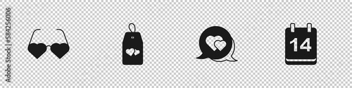 Set Heart shaped love glasses, Please do not disturb with heart, in speech bubble and Calendar February 14 icon. Vector