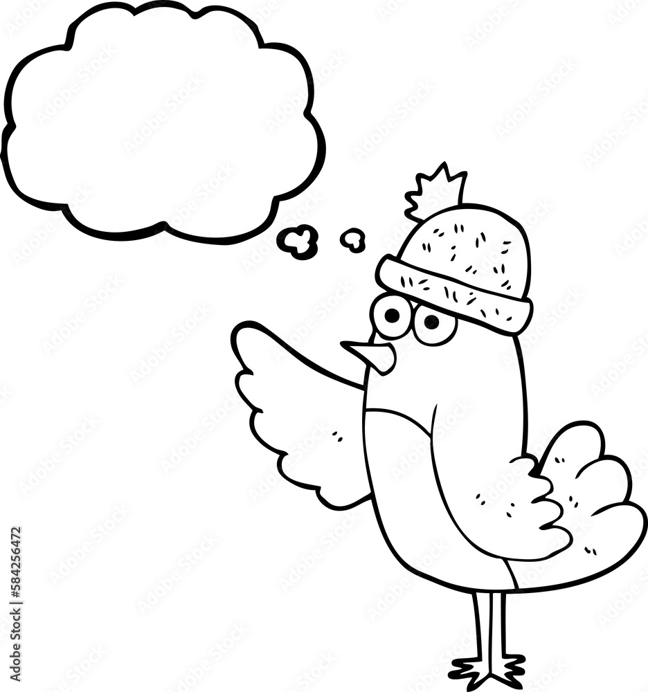 thought bubble cartoon bird wearing hat thought bubble cartoon bird wearing hat