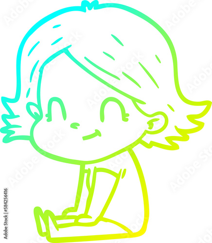 cold gradient line drawing cartoon friendly girl