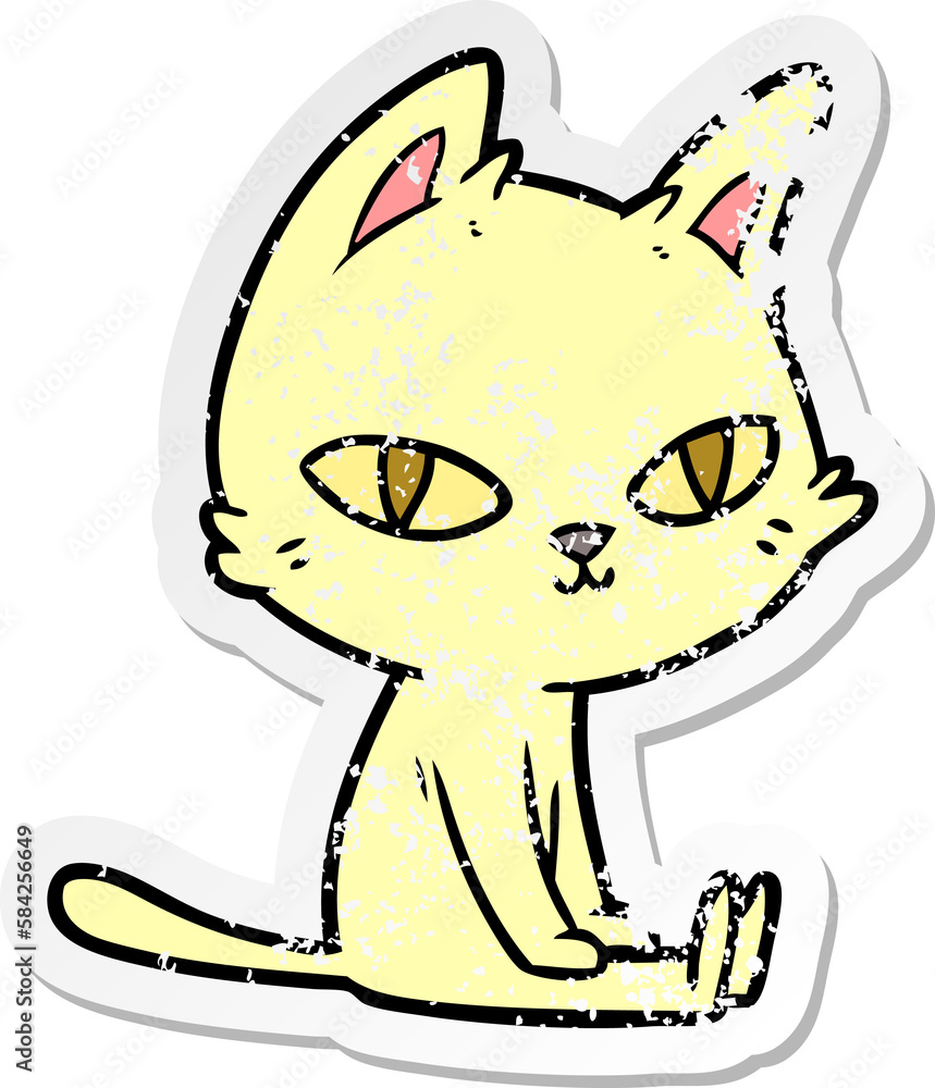 distressed sticker of a cartoon cat sitting distressed sticker of a cartoon cat sitting