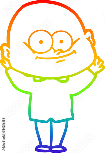 rainbow gradient line drawing cartoon bald man staring