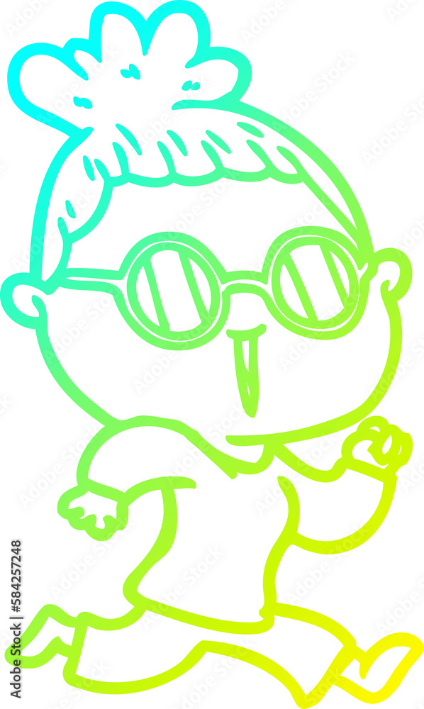 cold gradient line drawing cartoon running woman wearing spectacles cold gradient line drawing cartoon running woman wearing spectacles