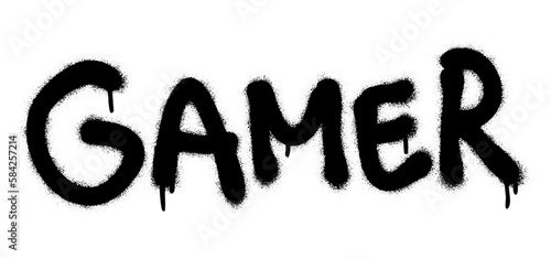Spray graffiti quote GAMER. White background.