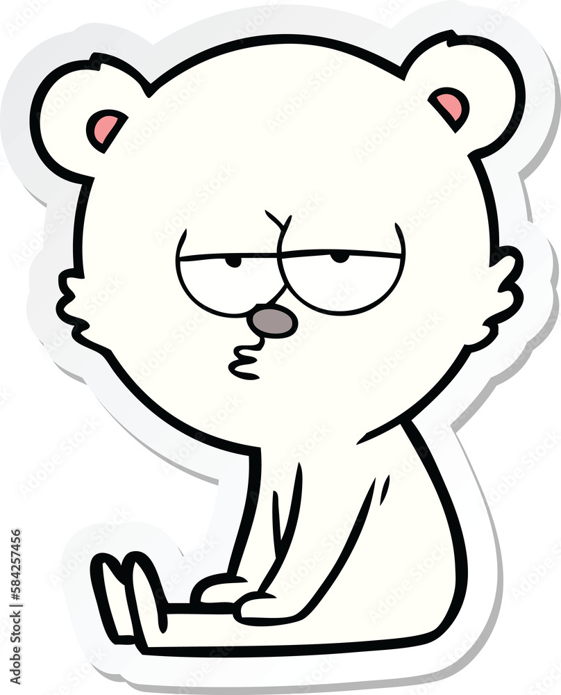 sticker of a bored polar bear cartoon sitting