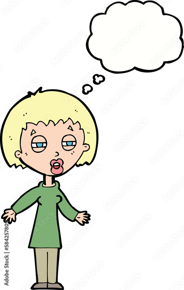 cartoon tired woman with thought bubble cartoon tired woman with thought bubble