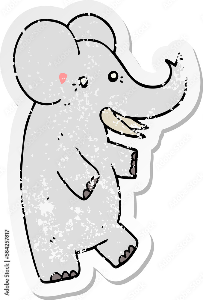 distressed sticker of a cartoon elephant distressed sticker of a cartoon elephant