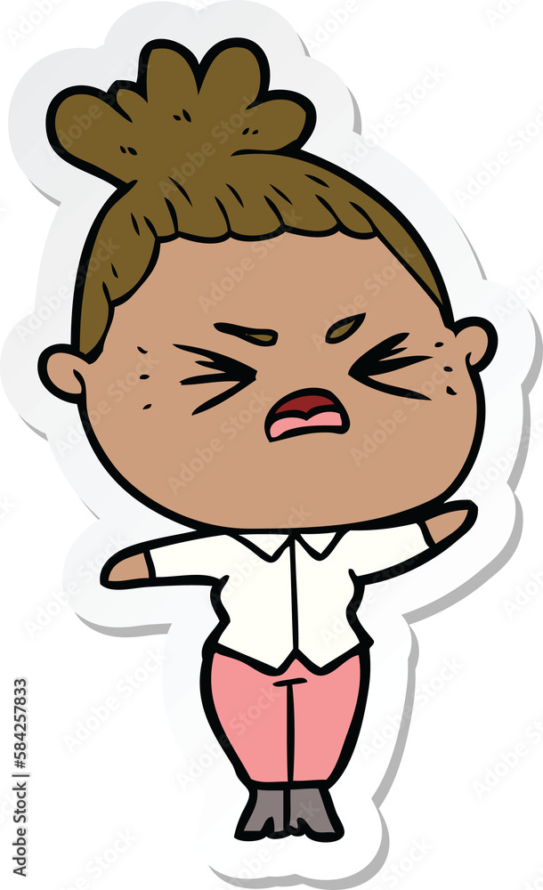 sticker of a cartoon angry woman sticker of a cartoon angry woman