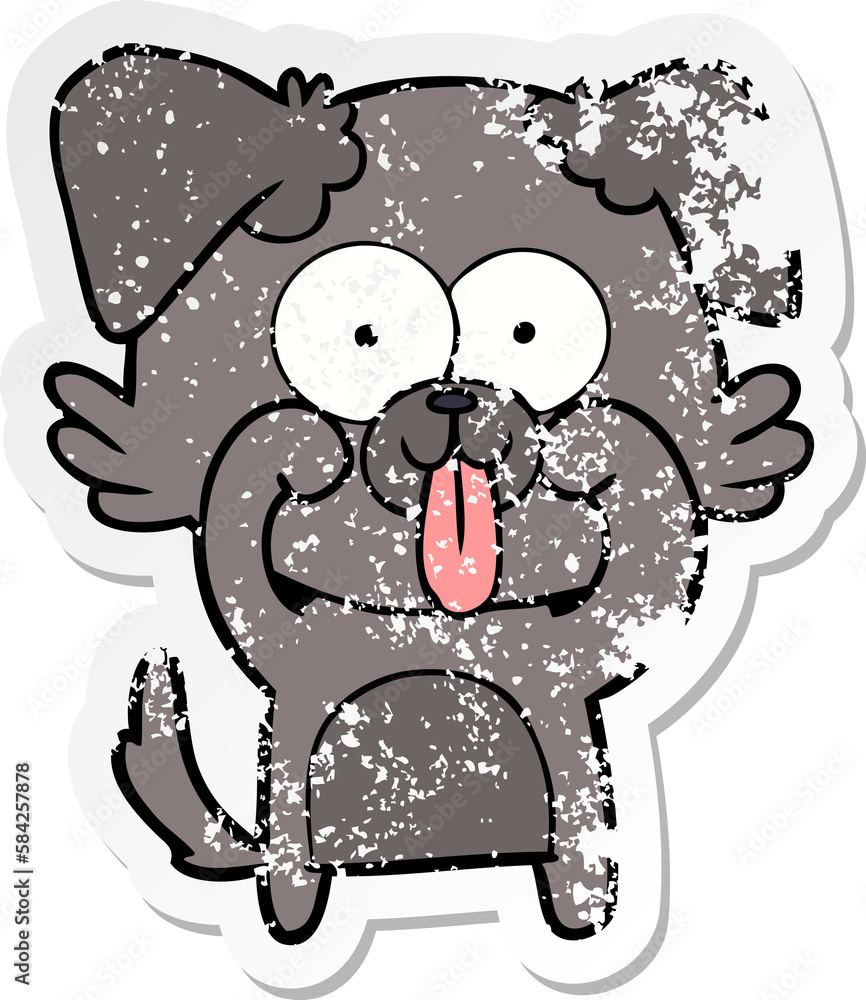 distressed sticker of a cartoon dog with tongue sticking out distressed sticker of a cartoon dog with tongue sticking out