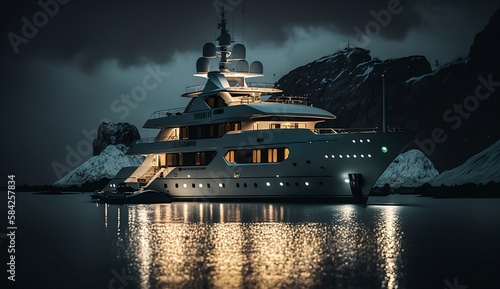 Fotografia Sleek and stylish white yacht up close