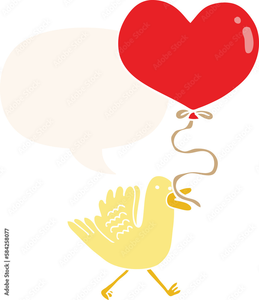 cartoon bird and heart balloon and speech bubble in retro style cartoon bird and heart balloon and speech bubble in retro style
