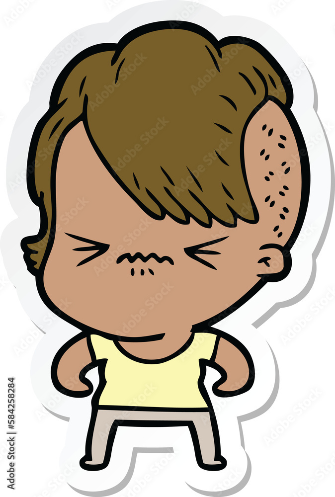 sticker of a cartoon annoyed hipster girl sticker of a cartoon annoyed hipster girl