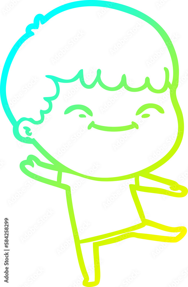 Obraz premium cold gradient line drawing cartoon happy boy