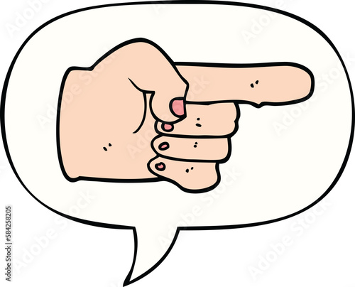 cartoon pointing hand and speech bubble