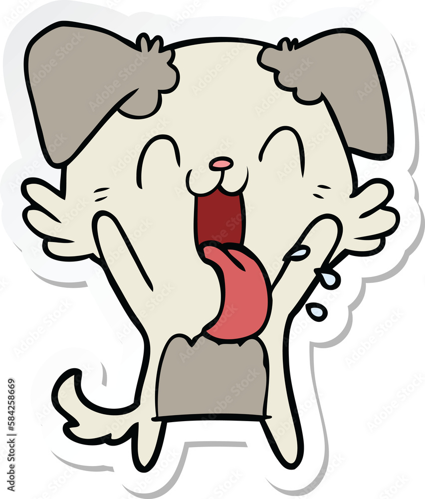 Obraz premium sticker of a cartoon panting dog waving