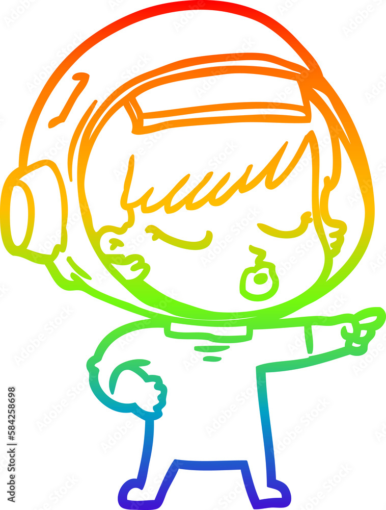 rainbow gradient line drawing cartoon pretty astronaut girl pointing rainbow gradient line drawing cartoon pretty astronaut girl pointing