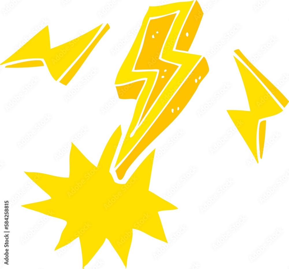flat color illustration of a cartoon lightning bolt doodle flat color illustration of a cartoon lightning bolt doodle