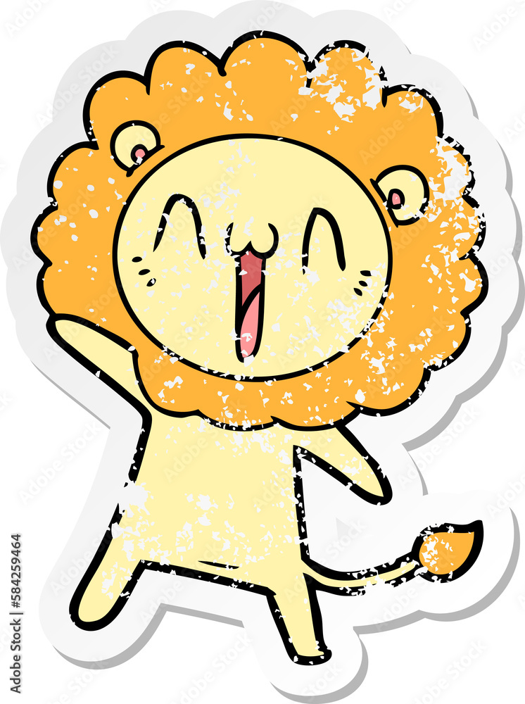 distressed sticker of a happy cartoon lion distressed sticker of a happy cartoon lion