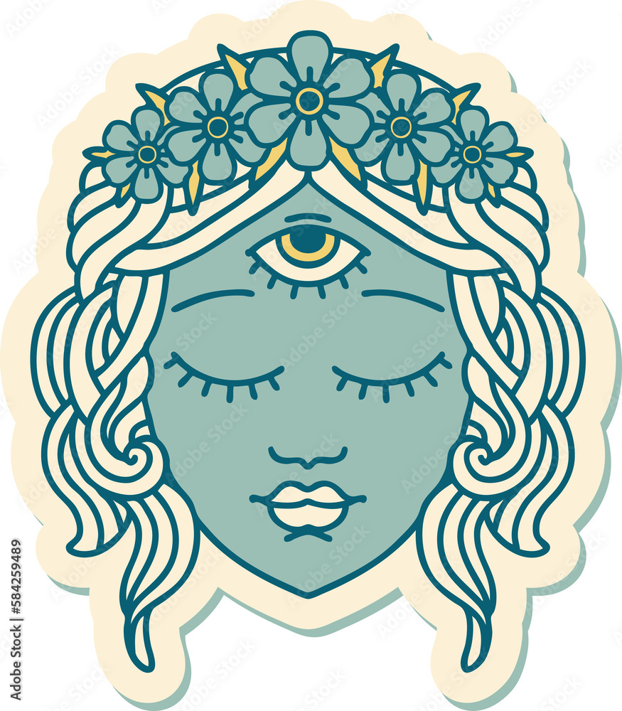 tattoo style sticker of female face tattoo style sticker of female face