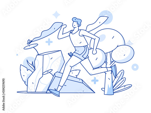 Vector internet operation hand-drawn illustration of people exercising and running healthy 